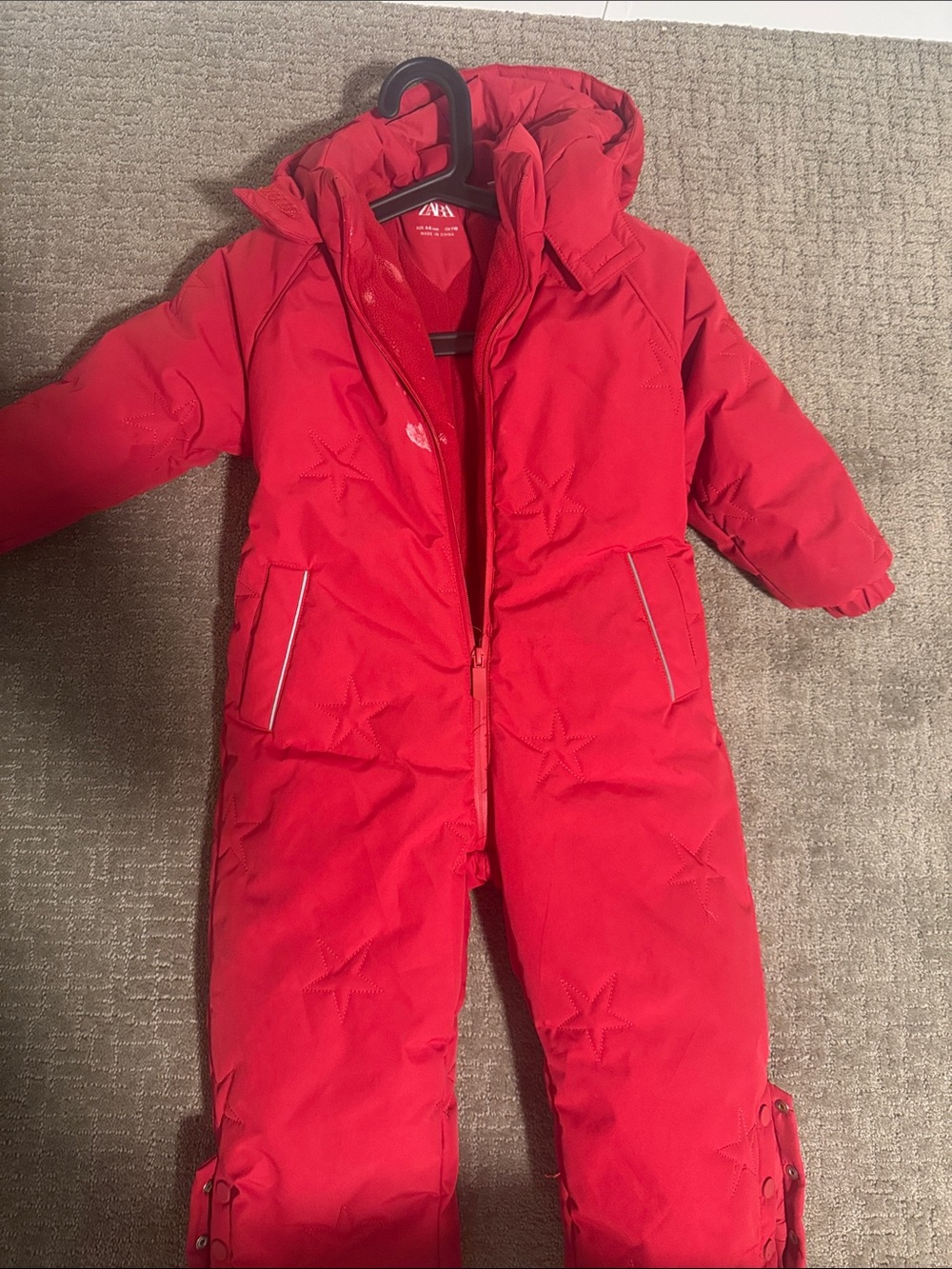 Zara Bright Red Hooded Puffer Snowsuit